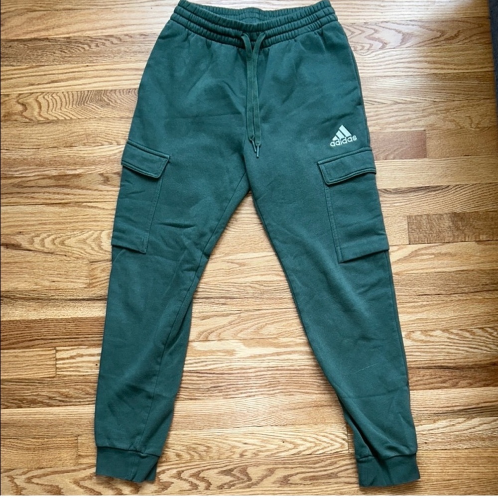 Adidas Green Sweatpants with Elastic Cuffs and Drawstring Waist
